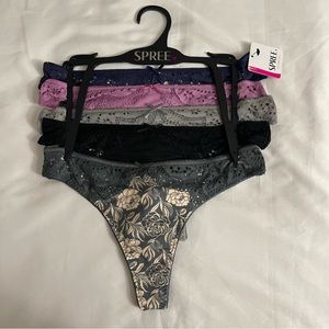 Pack of 5 thongs lace details multi dark colors